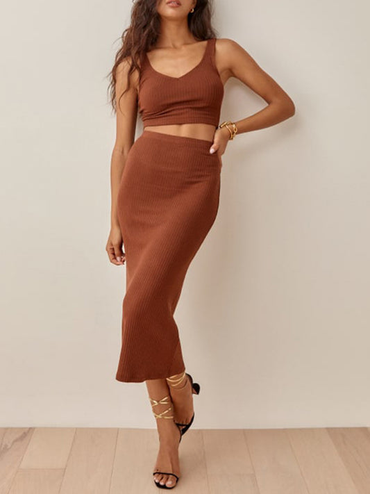 Sable Wide Strap Top and High Waist Skirt Set