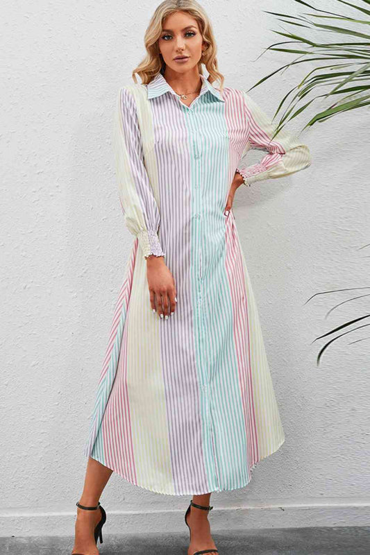 Jessica Stripe Button-Up Maxi Shirt Dress