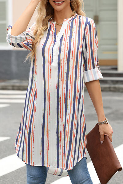 Noria Striped High-Low Longline Shirt