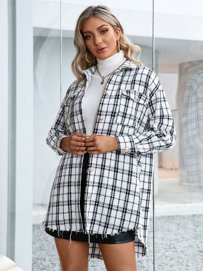 Rein Plaid Pocketed Button Up Jacket