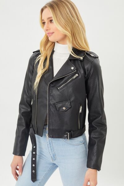 Ophelia Faux Leather Zip Up Biker Jacket