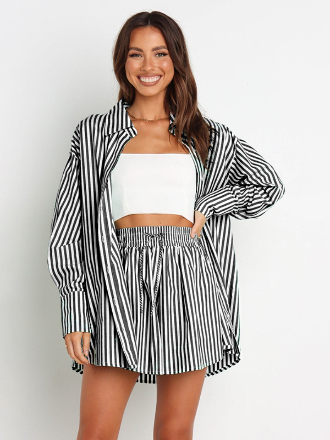 Thisbe Striped Shirt and Shorts Set