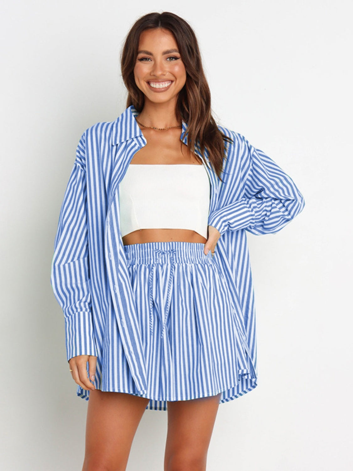 Thisbe Striped Shirt and Shorts Set