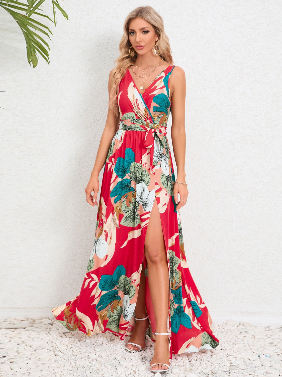 Amrit Slit Tied Printed Surplice Dress