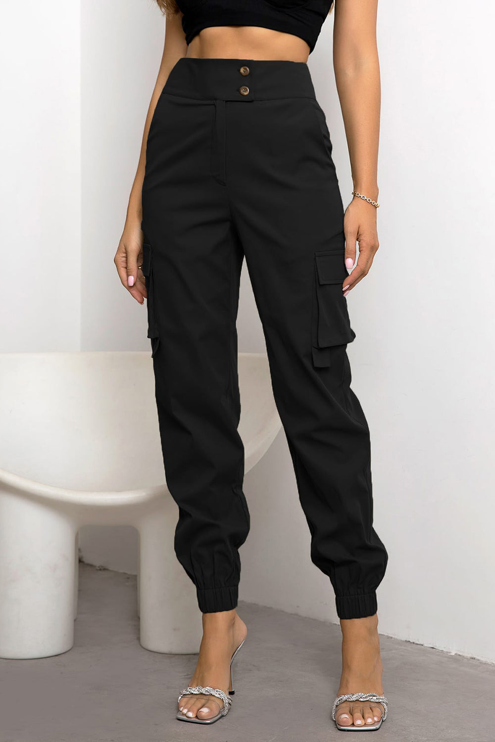 Indigo High Waist Cargo Pants