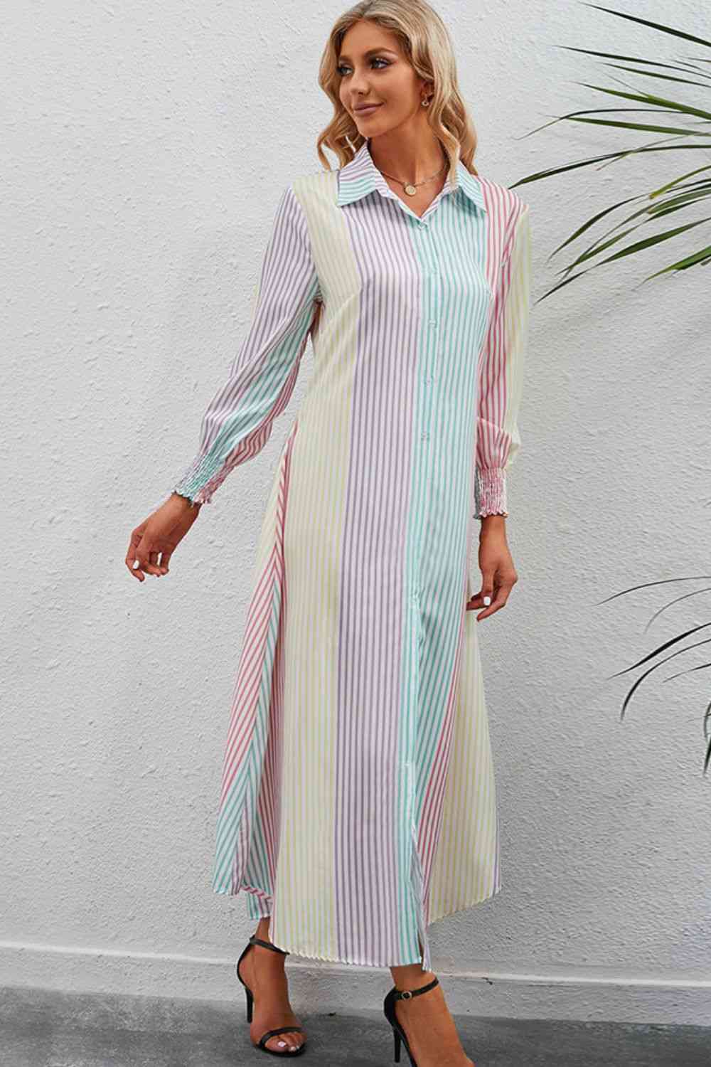 Jessica Stripe Button-Up Maxi Shirt Dress