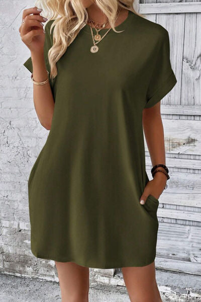 Sadie Pocketed Round Neck Short Sleeve Dress