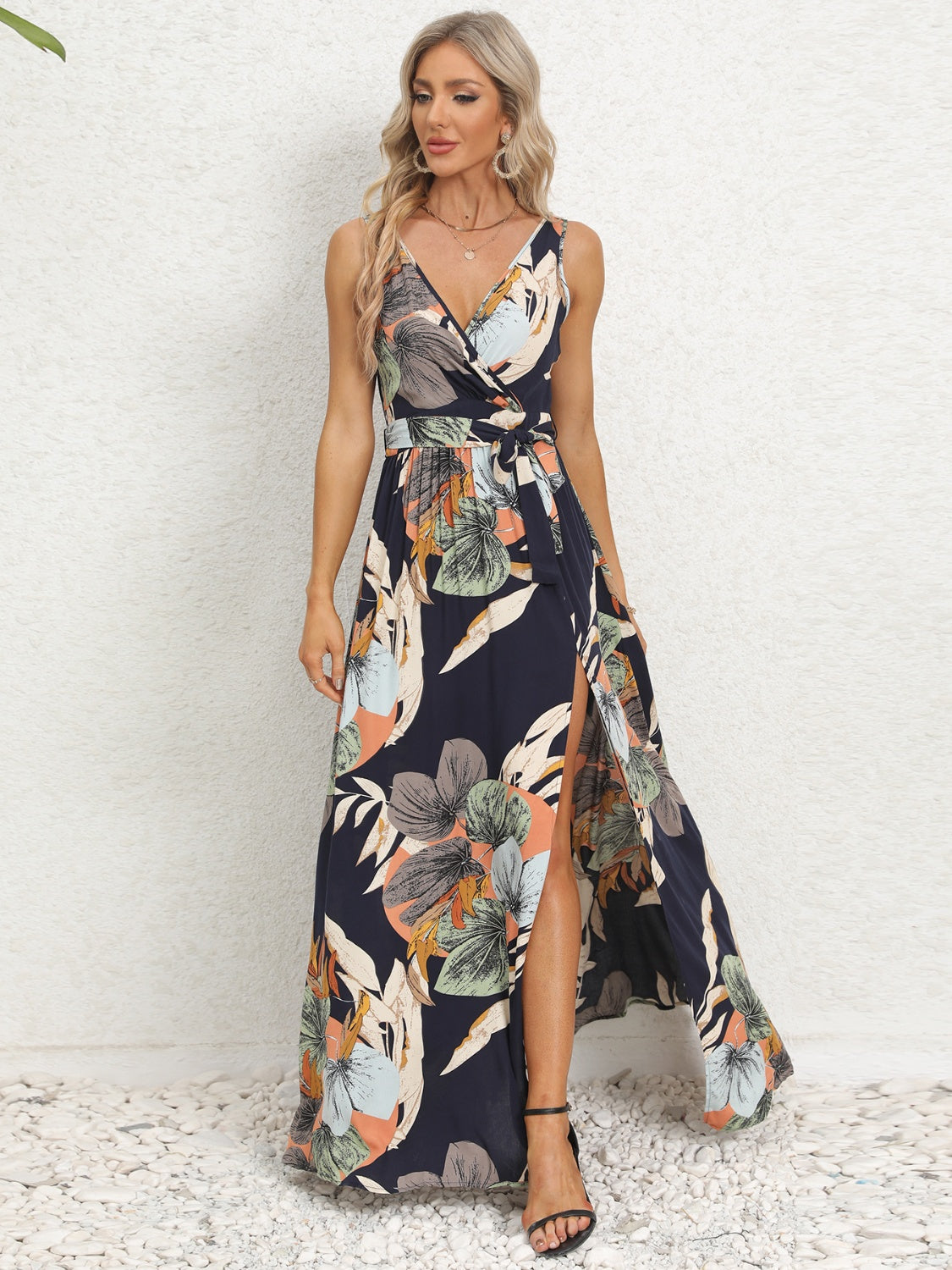 Amrit Slit Tied Printed Surplice Dress