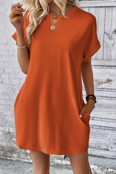 Sadie Pocketed Round Neck Short Sleeve Dress