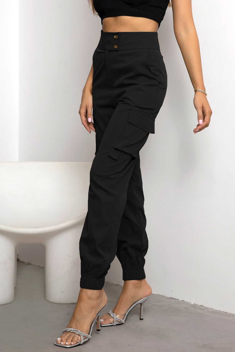 Indigo High Waist Cargo Pants