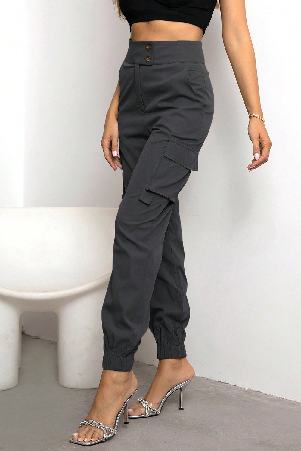 Indigo High Waist Cargo Pants