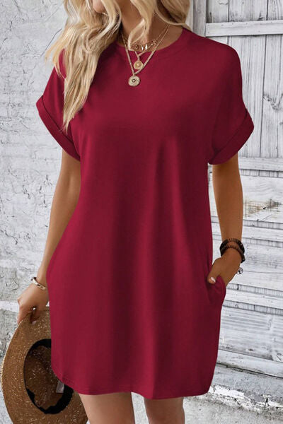 Sadie Pocketed Round Neck Short Sleeve Dress