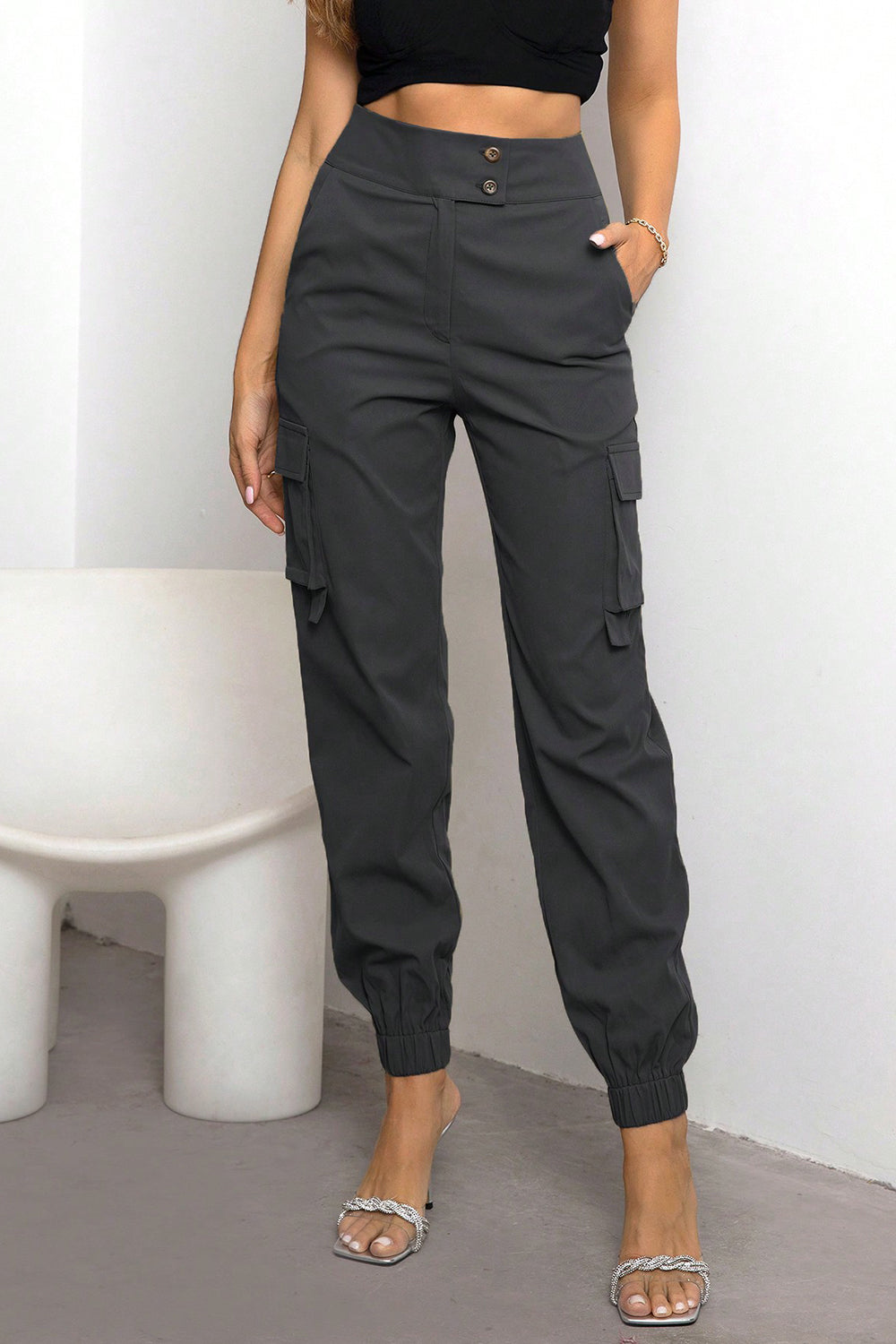 Indigo High Waist Cargo Pants