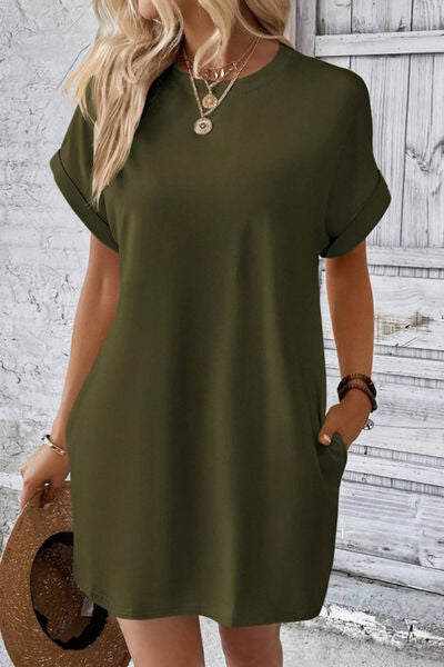 Sadie Pocketed Round Neck Short Sleeve Dress