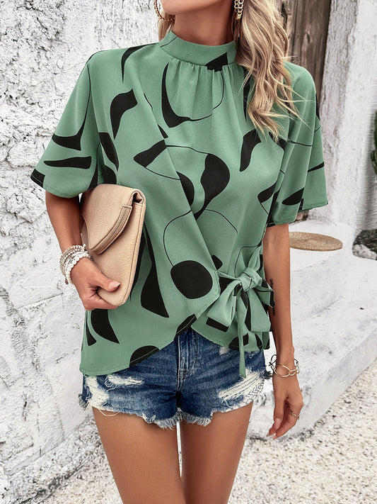 Milia Mock Neck Half Sleeve Blouse