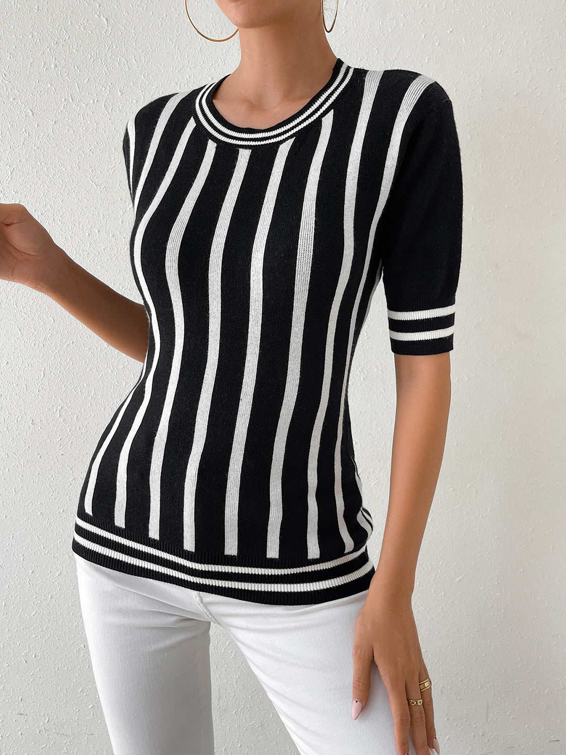 Faiza Striped Knit Top