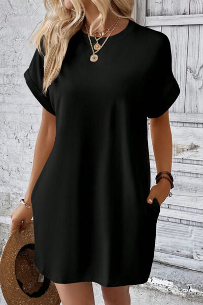 Sadie Pocketed Round Neck Short Sleeve Dress