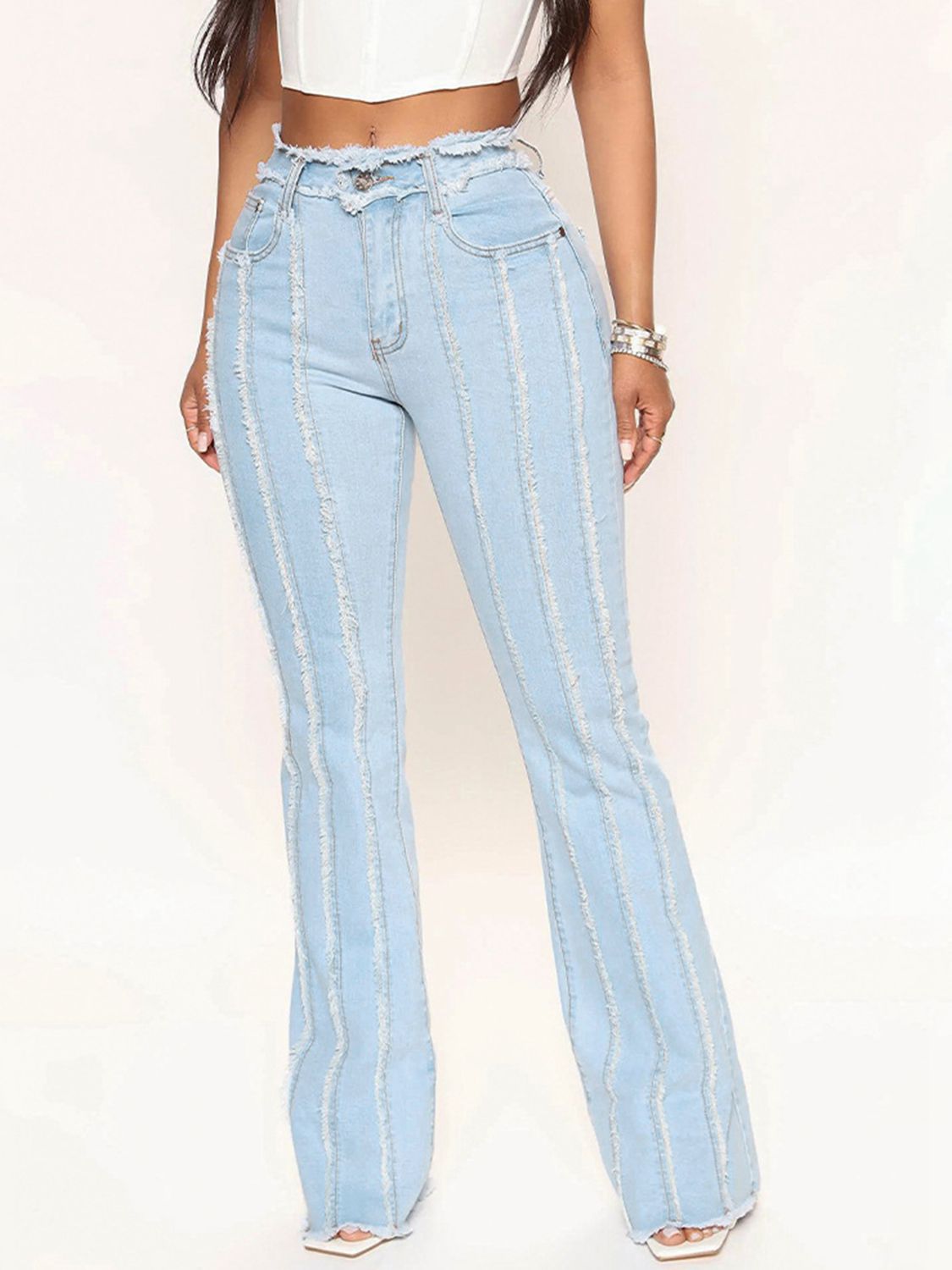 Arie Striped Raw Hem Jeans