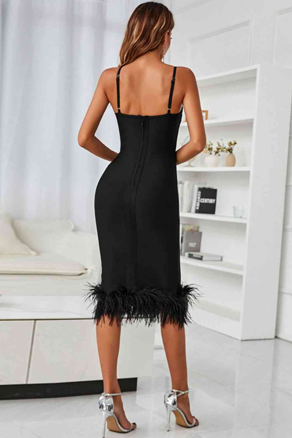 Luna Feather Trim Bodycon Dress