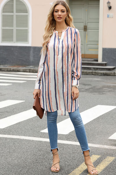 Noria Striped High-Low Longline Shirt