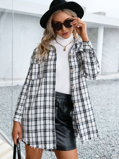 Rein Plaid Pocketed Button Up Jacket