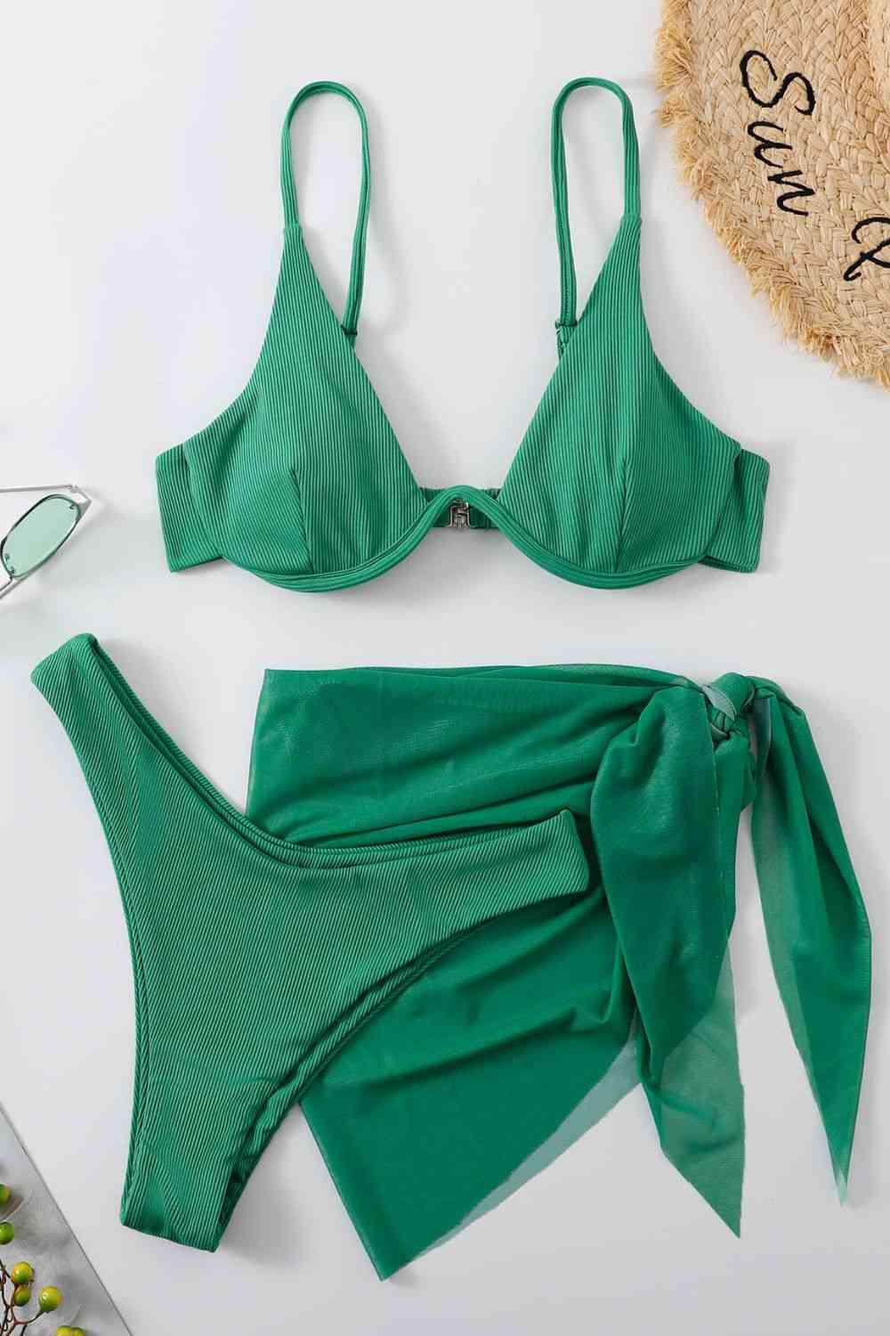 Kylie Ribbed Three-Piece Swim Set