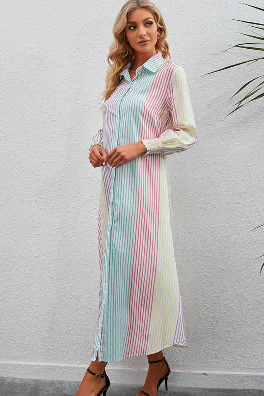 Jessica Stripe Button-Up Maxi Shirt Dress