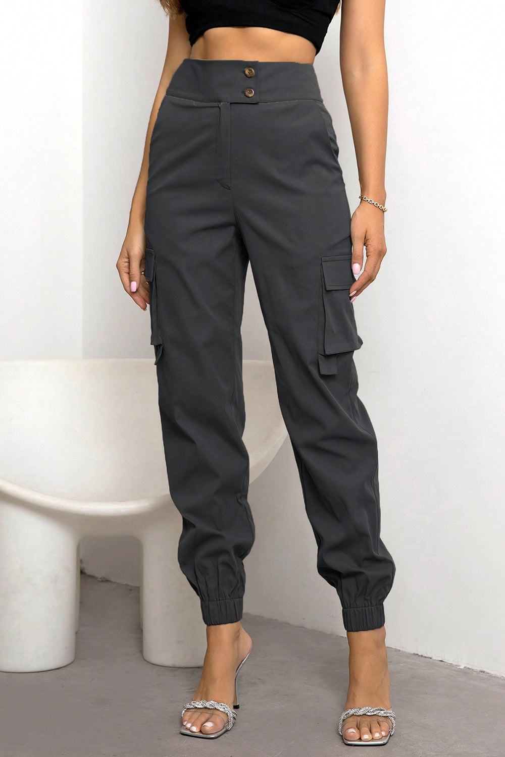 Indigo High Waist Cargo Pants