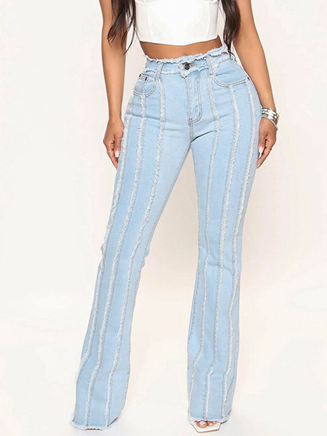 Arie Striped Raw Hem Jeans