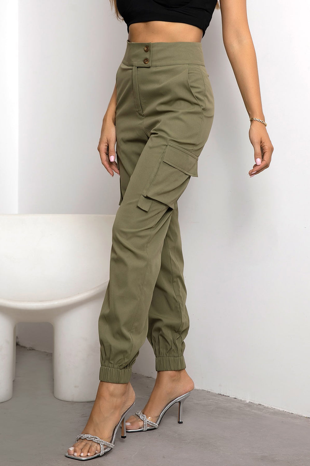 Indigo High Waist Cargo Pants